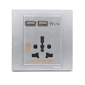 KB42616USB_AS_G19: Bộ ổ cắm đa năng và sạc USB đôi, màu xám bạc