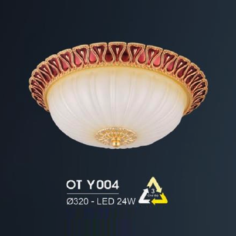 HF - OT  Y004: Đèn ốp trần LED chao thủy tinh - KT: Ø320mm - Đèn LED 24W đổi 3 màu