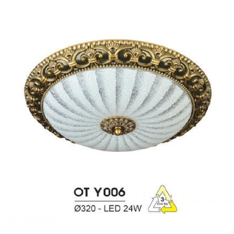 HF - OT  Y006: Đèn ốp trần LED chao thủy tinh - KT: Ø320mm - Đèn LED 24W đổi 3 màu