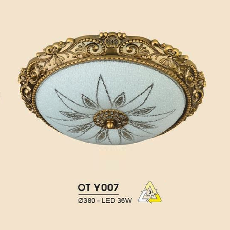 HF - OT  Y007: Đèn ốp trần LED chao thủy tinh - KT: Ø380mm - Đèn LED 36W đổi 3 màu