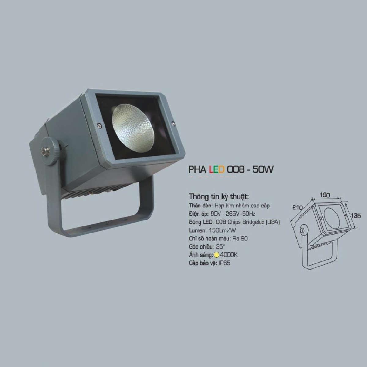 AFC - 008-50W: Đèn pha LED 50W - Ánh sáng trung tính 4000K