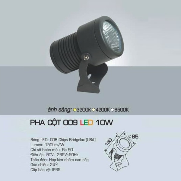 AFC - 009 LED 10W: Đèn pha cột LED 10W - Ánh sáng vàng/trung tính/trắng