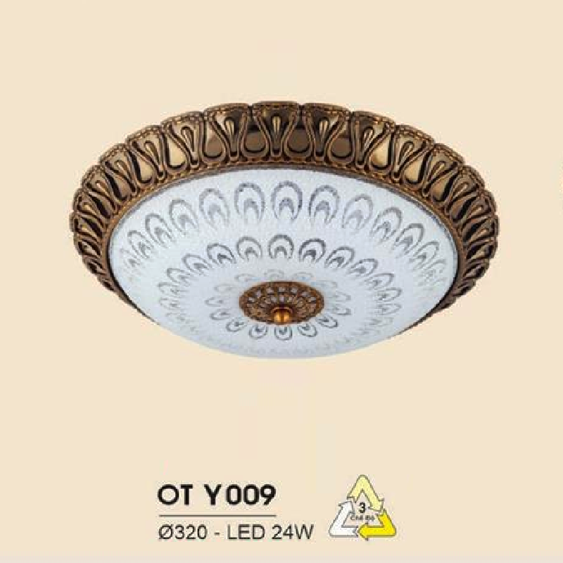 HF - OT  Y009: Đèn ốp trần LED chao thủy tinh - KT: Ø320mm - Đèn LED 24W đổi 3 màu