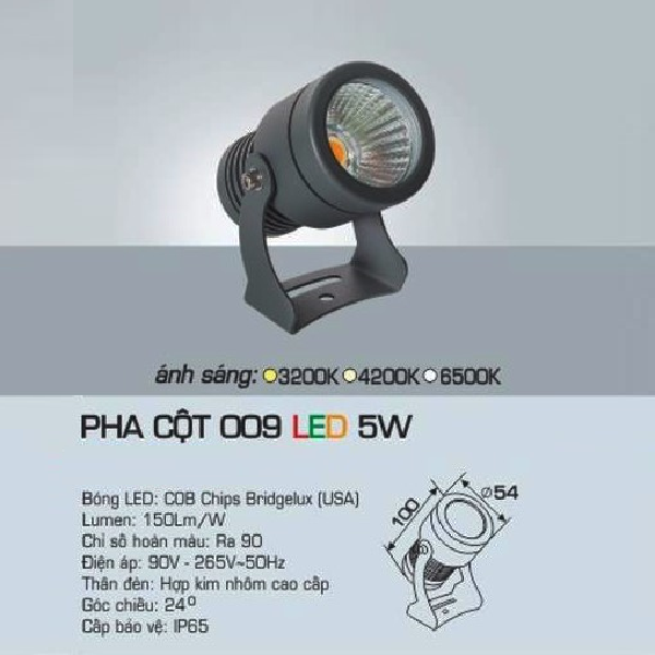 AFC - 009 LED 5W: Đèn pha cột LED 5W - Ánh sáng vàng/trung tính/trắng