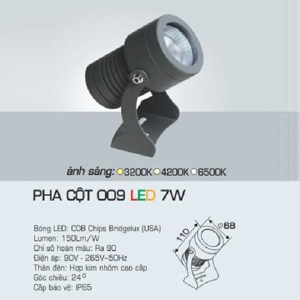 AFC - 009 LED 7W: Đèn pha cột LED 7W - Ánh sáng vàng/trung tính/trắng
