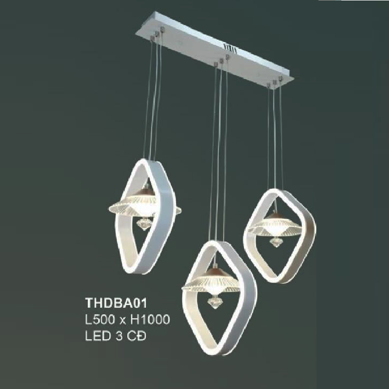 35 - THDBA01: Đèn thả LED ngang 3 bóng  - KT: L500mm x H1000mm - Đèn LED đổi 3 màu