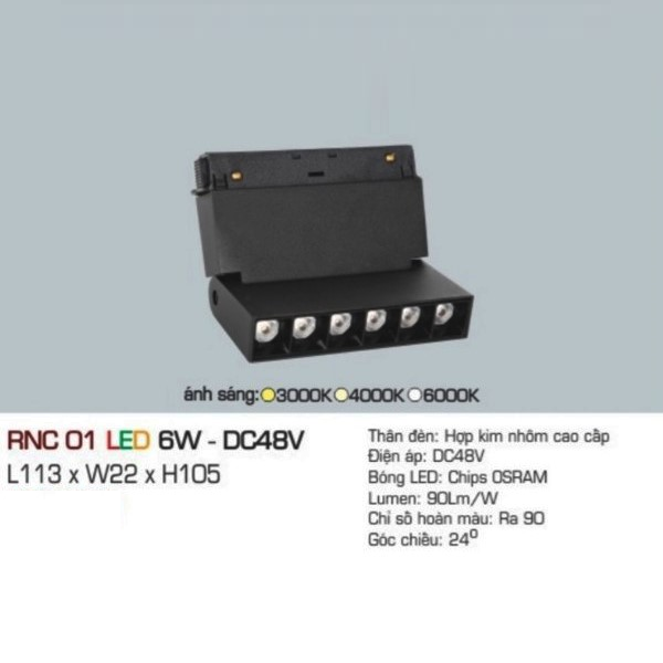 RNC01LED 6W-DC48V: Đèn ray LED nam châm 6W