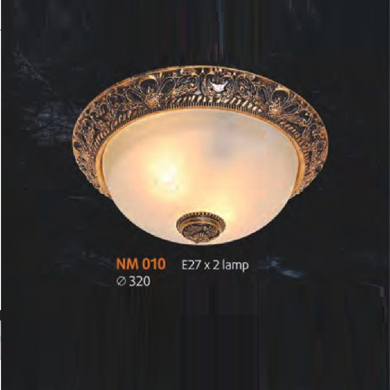 NM 010: Đèn ốp trần chao thủy tinh - KT: Ø320mm - Bóng đèn E27 x 2 bóng