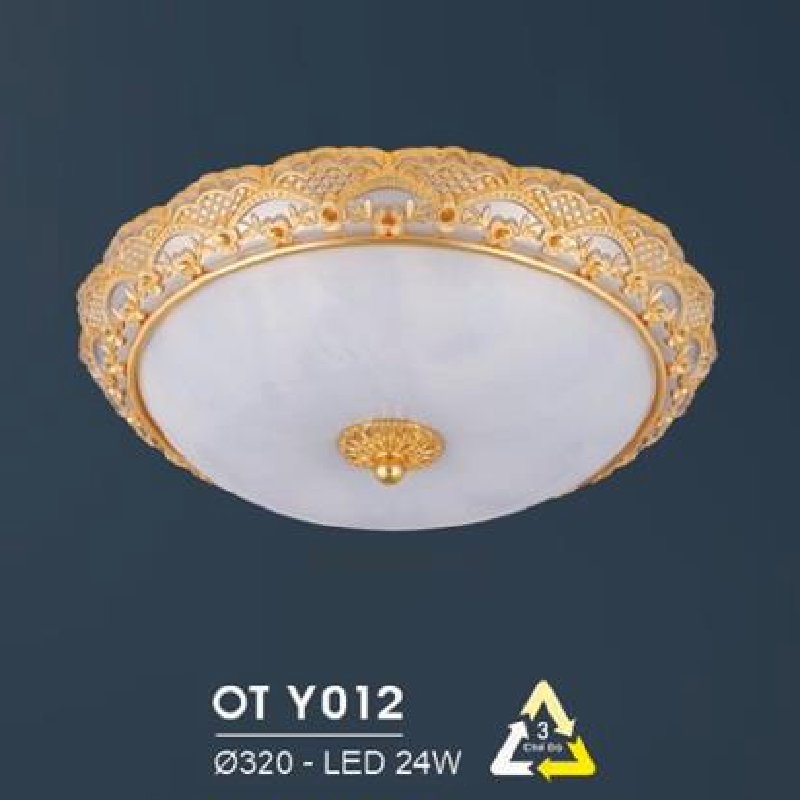 HF - OT  Y012: Đèn ốp trần LED chao thủy tinh - KT: Ø320mm - Đèn LED 24W đổi 3 màu
