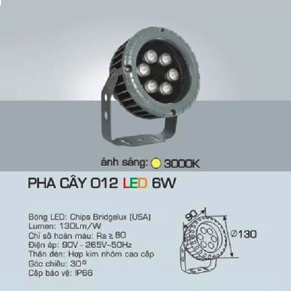 AFC - 012 LED 6W: Đèn pha cây LED 6W - Ánh sáng vàng 3200K