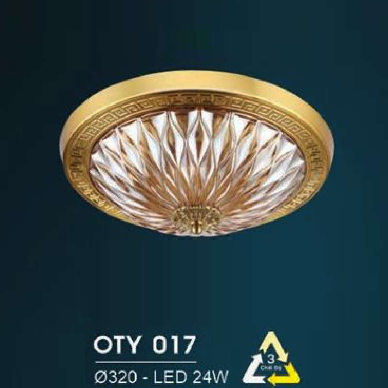 HF - OTY 017: Đèn ốp trần LED chao thủy tinh - KT: Ø320mm - Đèn LED 24W đổi 3 màu