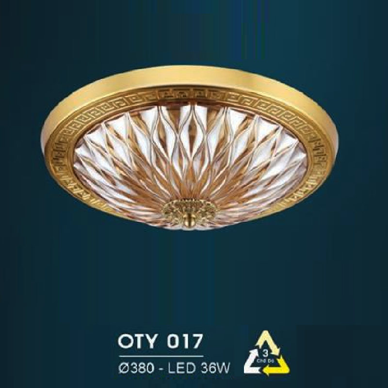 HF - OTY  017: Đèn ốp trần LED chao thủy tinh - KT: Ø380mm - Đèn LED 36W đổi 3 màu