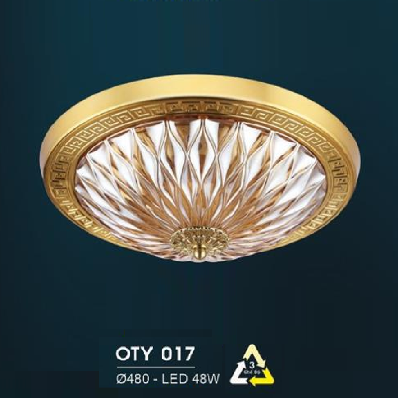 HF - OTY 017: Đèn ốp trần LED chao thủy tinh - KT: Ø480mm - Đèn LED 48W đổi 3 màu