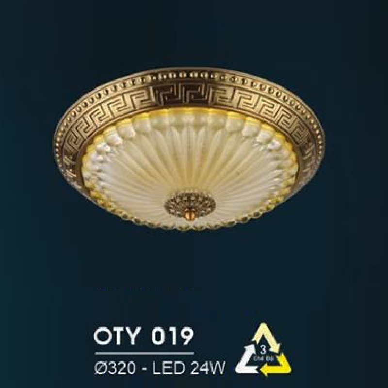 HF - OTY 019: Đèn ốp trần LED chao thủy tinh - KT: Ø320mm - Đèn LED 24W đổi 3 màu