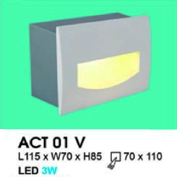 HF -  ACT 01 V: Đèn âm tường/ âm bậc cầu thang - KT: L115mm x W70mm x H85mm - Lổ khoét: 70mm x 110mm - Đèn LED 3W ánh sáng vàng