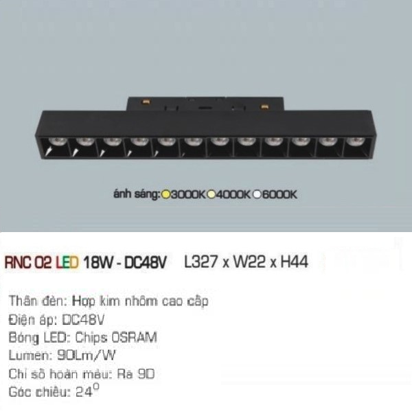 RNC 02 LED 18W - DC48V: Đèn ray LED nam châm 18W