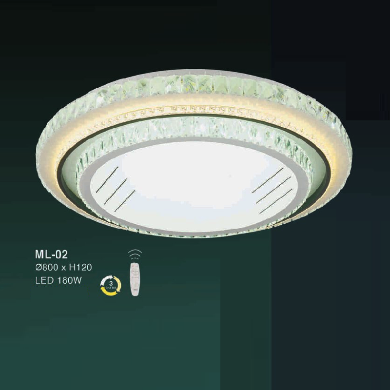 E - ML - 02: Đèn áp trần LED - KT: Ø800mm x H120mm - Đèn LED 180W ánh sáng đổi 3 màu - Remote