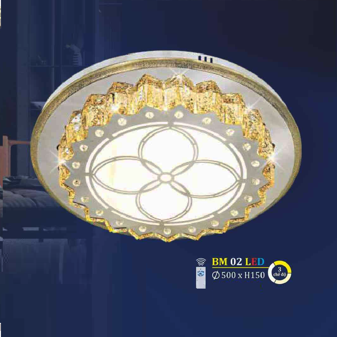 BM 02 LED: Đèn áp trần LED - KT: Ø500mm x H150mm - Đèn LED đổi 3 màu - Remote