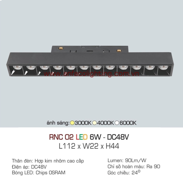 RNC 02 LED 6W - DC48V: Đèn ray LED nam châm 6W