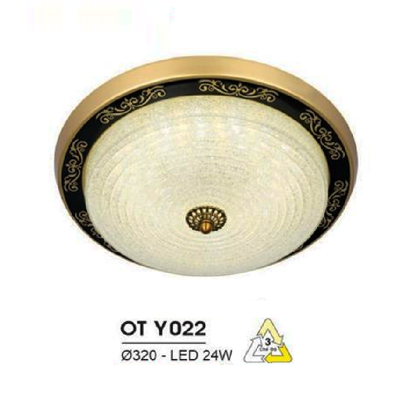 HF - OT  Y 022: Đèn ốp trần LED chao thủy tinh - KT: Ø320mm - Đèn LED 24W đổi 3 màu