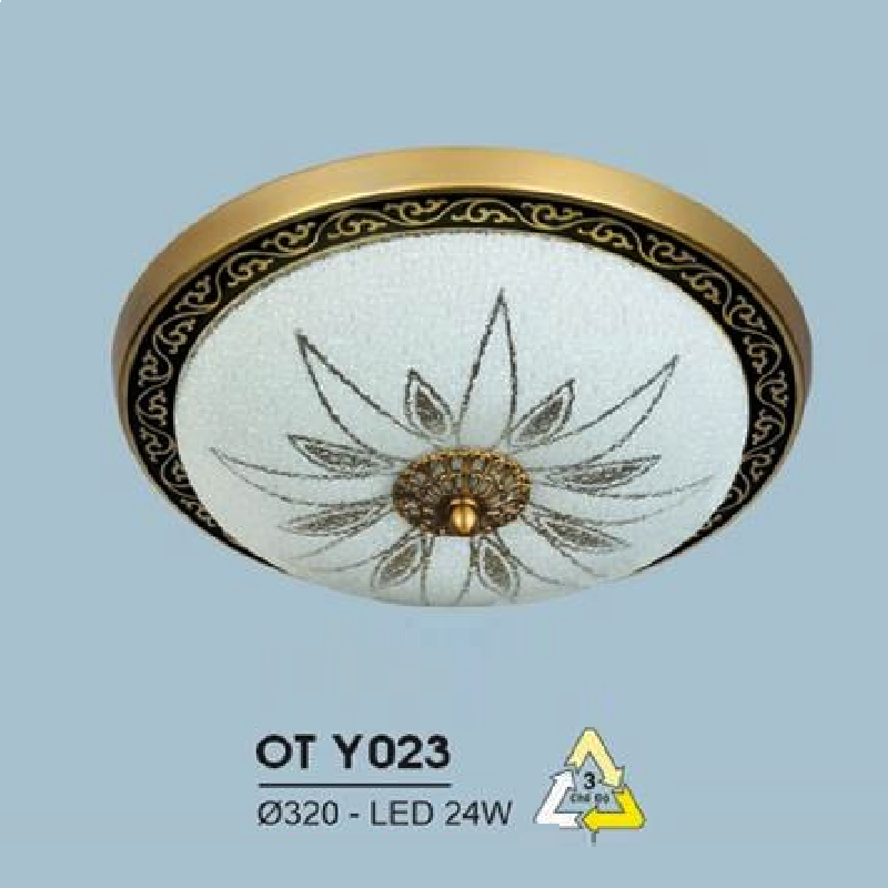 HF - OT  Y023: Đèn ốp trần LED chao thủy tinh - KT: Ø320mm - Đèn LED 24W đổi 3 màu