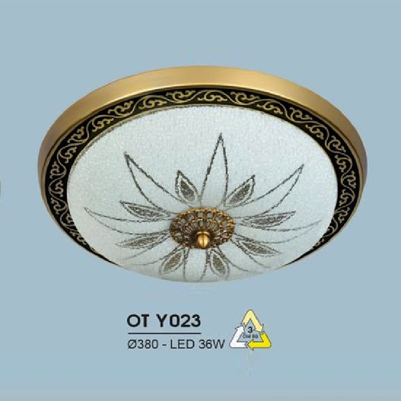 HF - OT  Y023: Đèn ốp trần LED chao thủy tinh - KT: Ø380mm - Đèn LED 36W đổi 3 màu