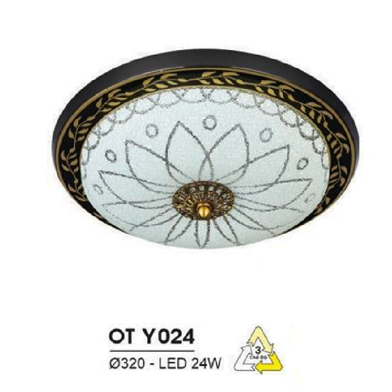 HF - OT  Y024: Đèn ốp trần LED chao thủy tinh - KT: Ø320mm - Đèn LED 24W đổi 3 màu