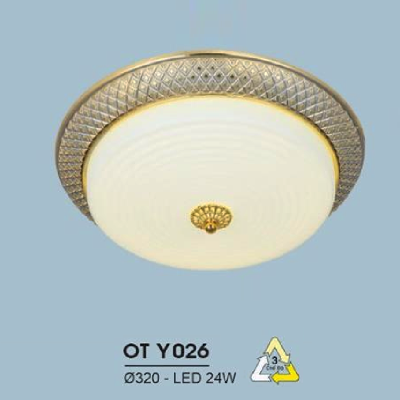 HF - OT  Y026: Đèn ốp trần LED chao thủy tinh - KT: Ø320mm - Đèn LED 24W đổi 3 màu
