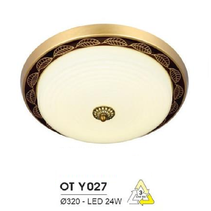 HF - OT  Y027: Đèn ốp trần LED chao thủy tinh - KT: Ø320mm - Đèn LED 24W đổi 3 màu