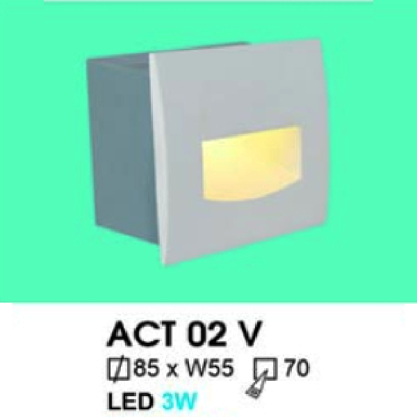 HF -  ACT 02 V: Đèn âm tường/ âm bậc cầu thang - KT: V 85mm x W55mm - Lổ khoét: V70mm - Đèn LED 3W ánh sáng vàng
