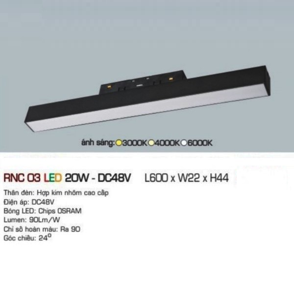 RNC 03 LED 20W - DC48V: Đèn ray LED nam châm 20W