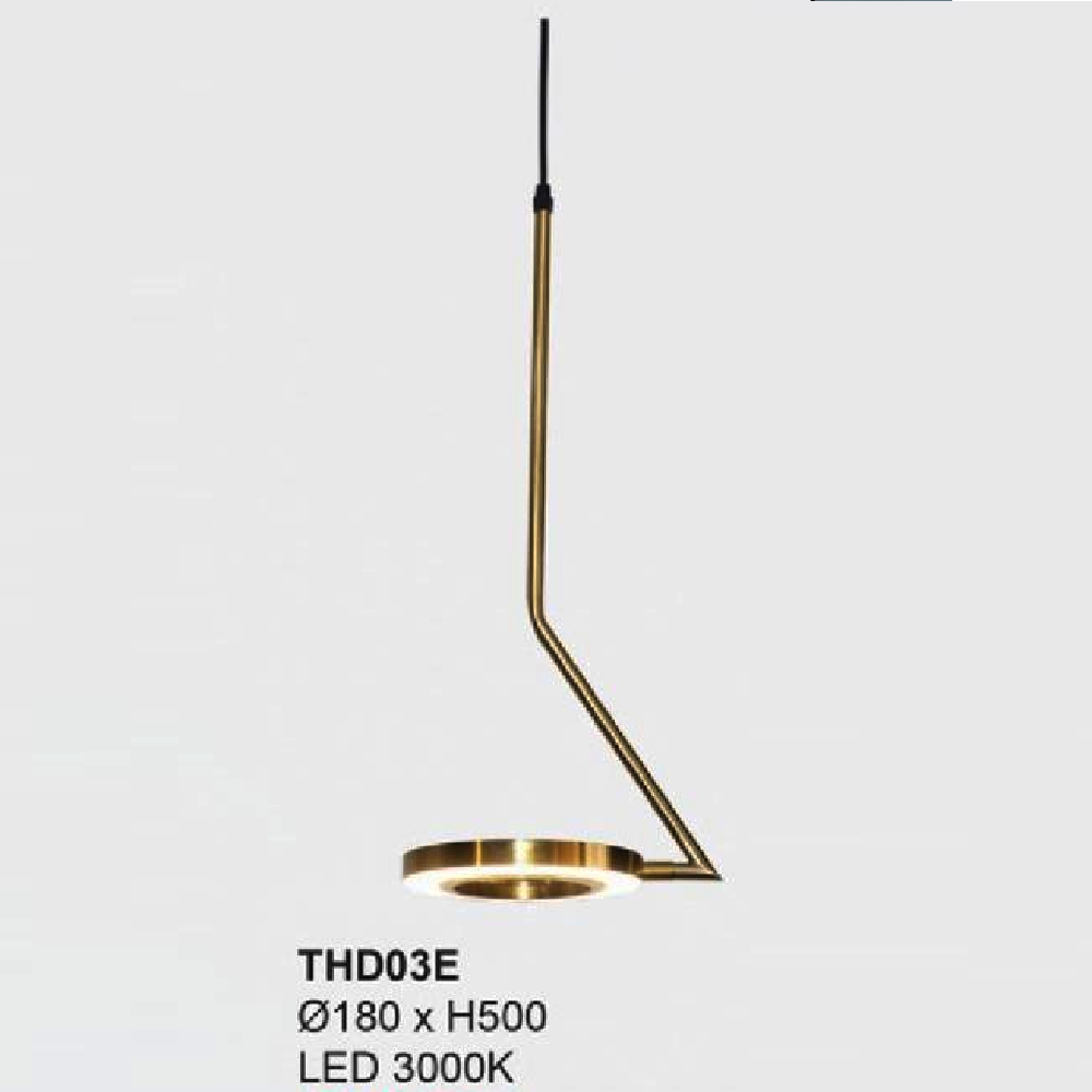 35 - THD03E: Đèn thả đơn LED - KT: Ø180mm x H500mm - Đèn LED ánh sáng vàng 3000K