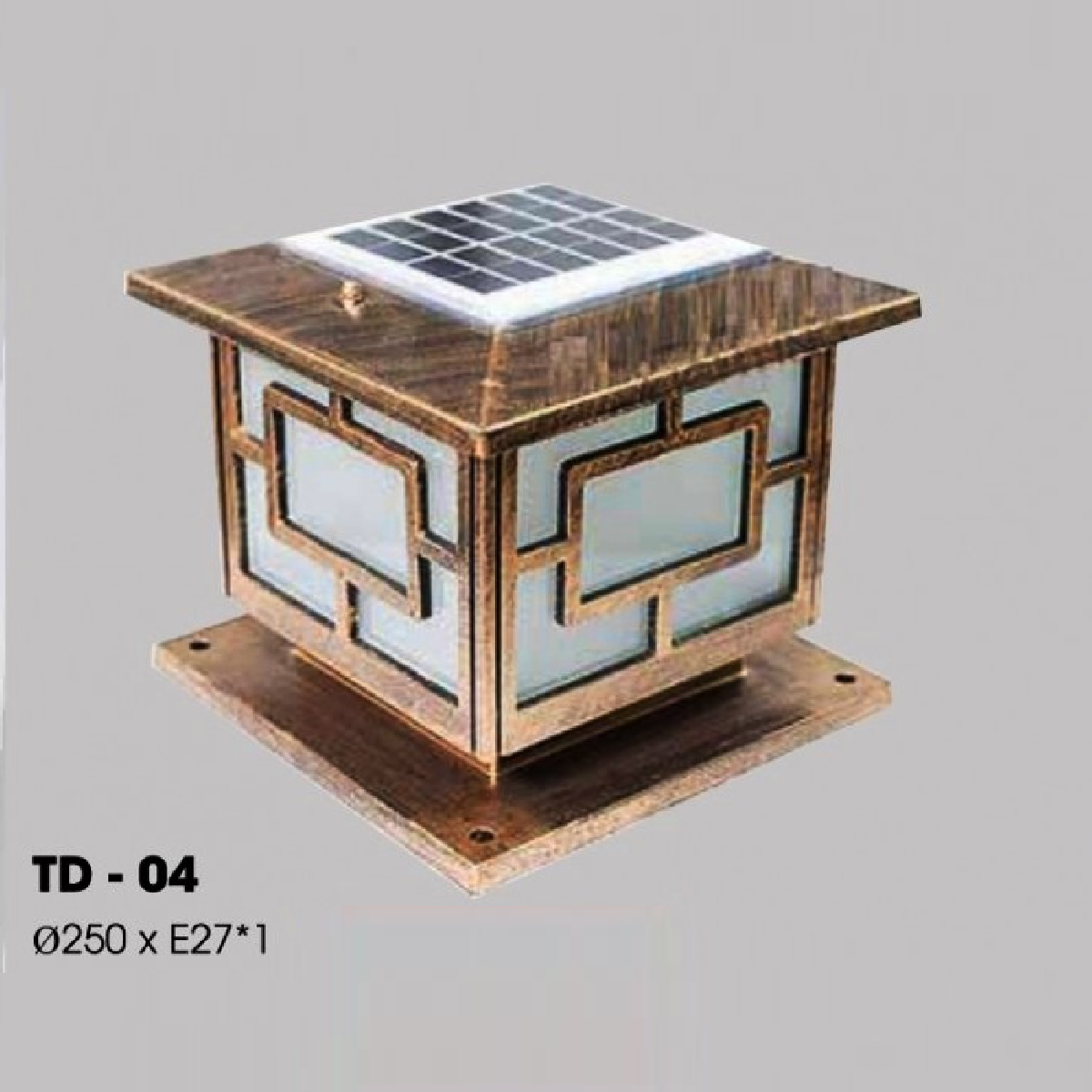 TD - 04: Đèn đầu trụ sử dụng NLMT - KT: L250mm x W250mm - Đèn LED  + bóng đèn E27 x 12 bóng