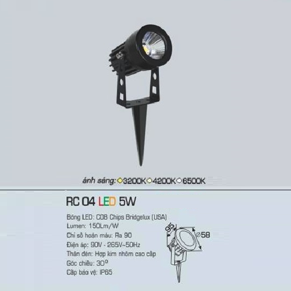 AFC - RC 04 LED 5W: Đèn pha ( ghim cỏ) LED 5W - Ánh sáng Vàng/Trung tính/Trắng
