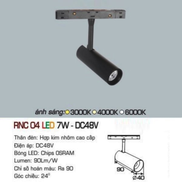 RNC 04 LED 7W - DC48V: Đèn ray LED nam châm 7W