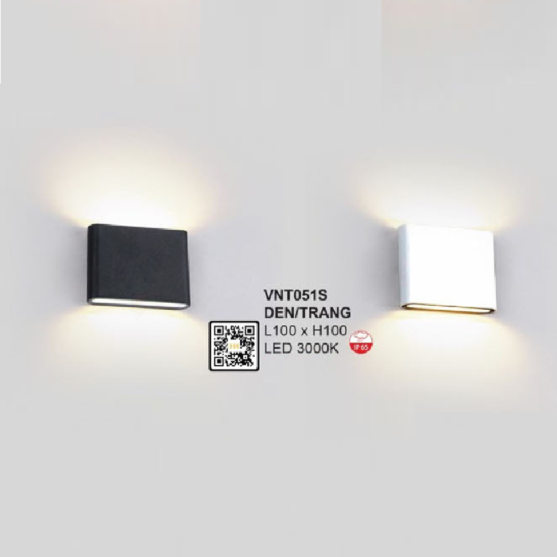 VNT051S: Đèn LED gắn tường ngoài trời ( vỏ màu đen/trắng) - KT: L100mm x H100mm - Đèn LED ánh sáng vàng 3000K