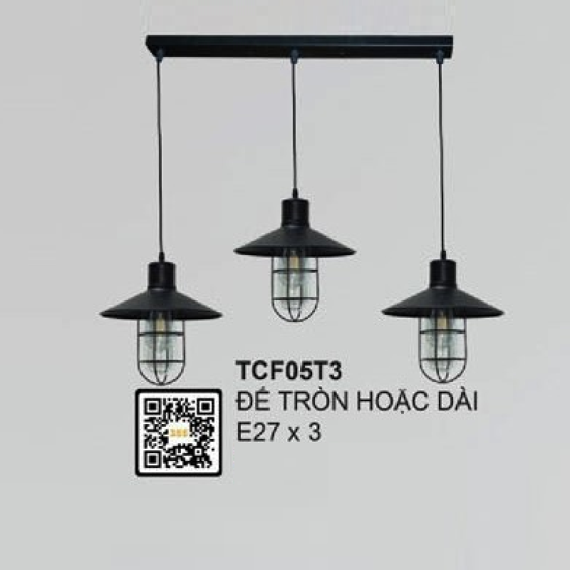 35 - TCF05T3: Bộ đèn thả 3 - Sử dụng đế tròn hoặc dài - Bóng đèn E27 x 3 bóng