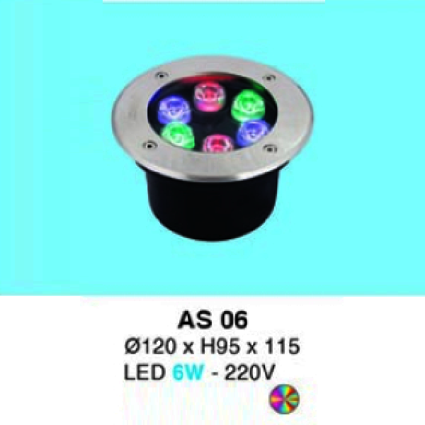 HF - AS 06: Đèn LED âm sàn - ĐK: Ø120mm x H95mm x115mm - IP 65 - Đèn LED 6W - 220V - Ánh sáng  3 màu