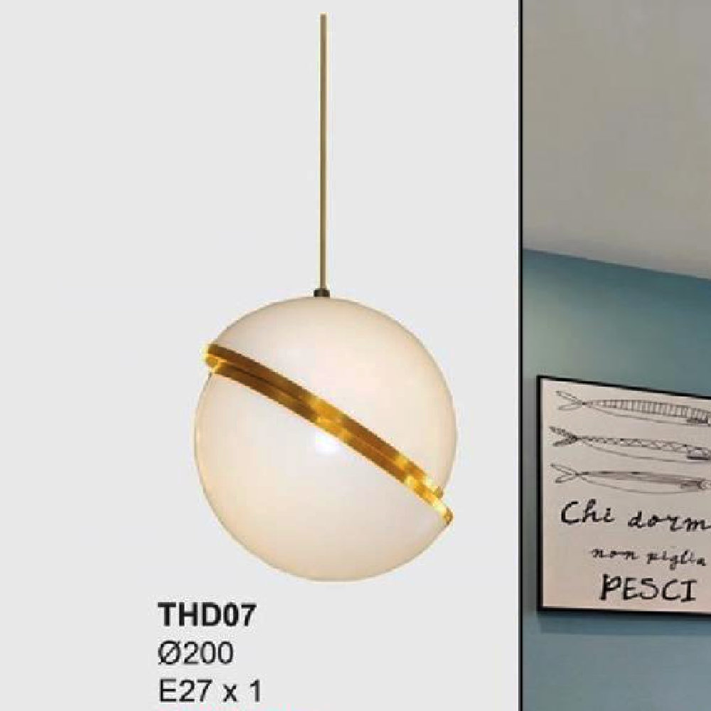 35 - THD07: Đèn thả đơn - KT: Ø200mm - Bóng đèn E27 x 1