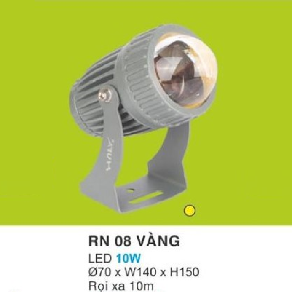 HF - RN 08 VÀNG  LED 10W: Đèn pha ngoài trời LED 10W - KT: Ø70mm x W140mm x H150mm - Ánh sáng Vàng