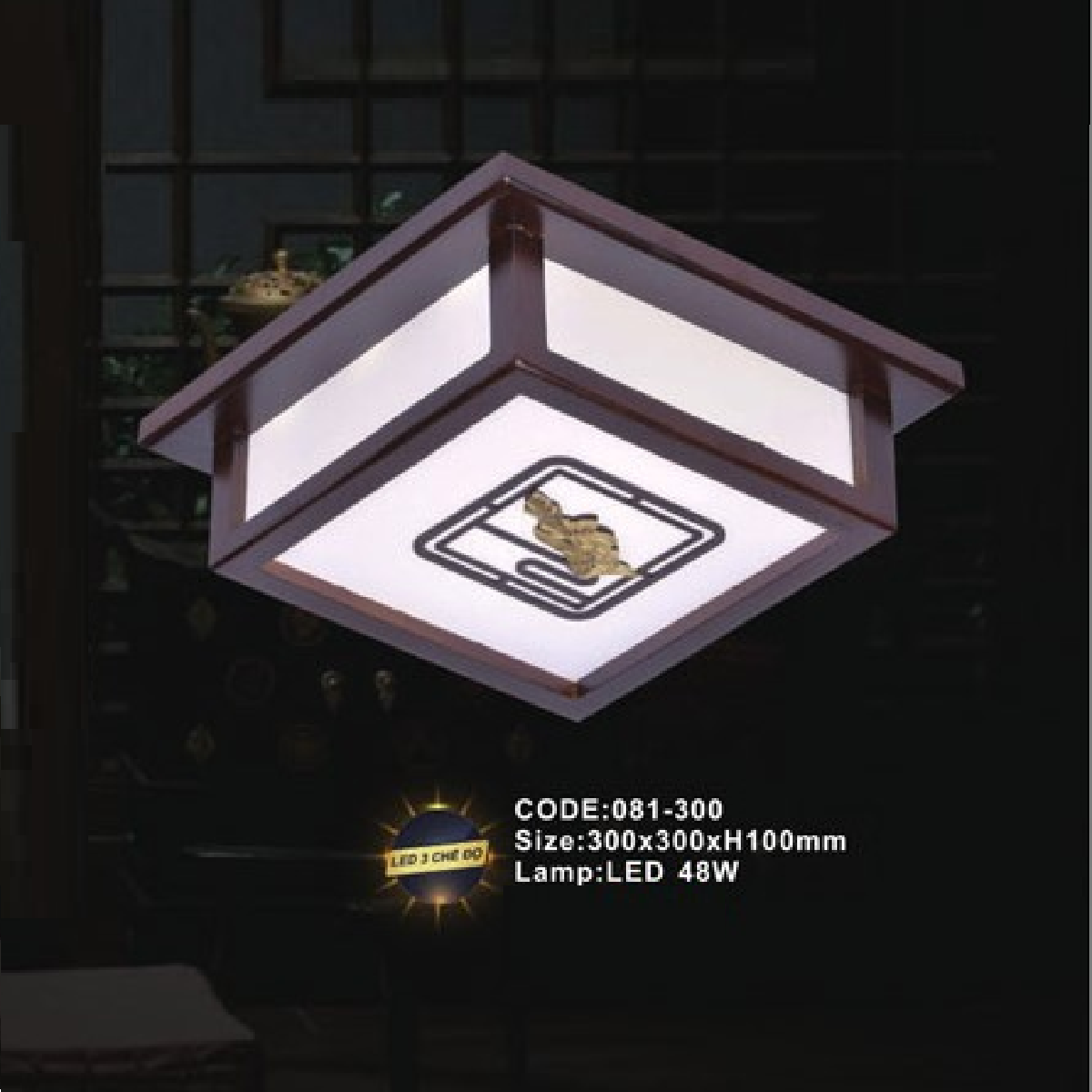 CODE: 081-300: Đèn áp trần LED - KT: L300mm x W300mm x H100mm - Đèn LED 48W ánh sáng đổi 3 màu