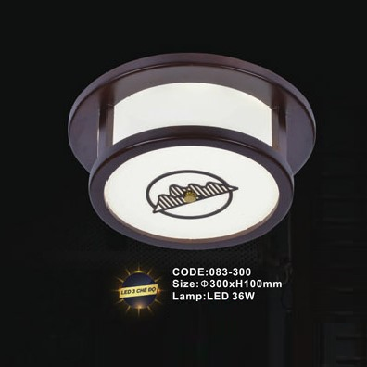 CODE: 083-300: Đèn áp trần LED - KT: Ø300mm x H100mm - Đèn LED 36W ánh sáng đổi 3 màu