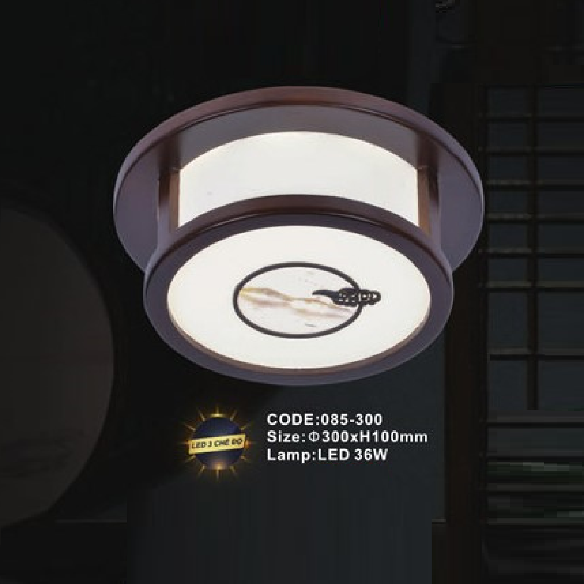 CODE: 085-300: Đèn áp trần LED - KT: Ø300mm x H100mm - Đèn LED 36W ánh sáng đổi 3 màu