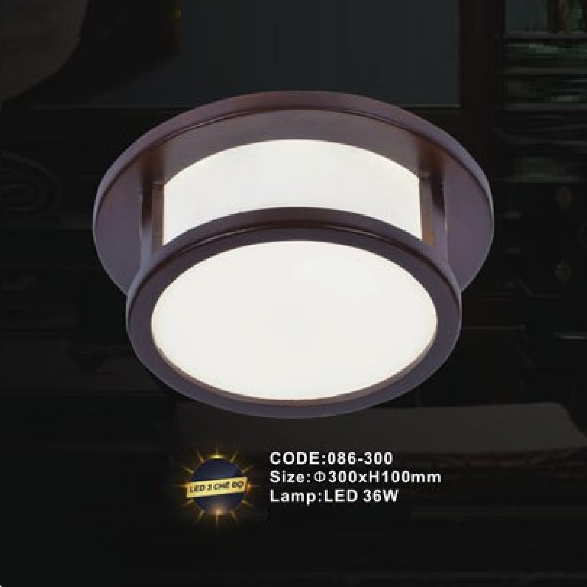 CODE: 086-300: Đèn áp trần LED - KT: Ø300mm x H100mm - Đèn LED 36W ánh sáng đổi 3 màu