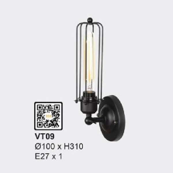 35 - VT09: Đèn gắn tường - KT: Ø100mm x H310mm - Bóng đèn E27 x 1