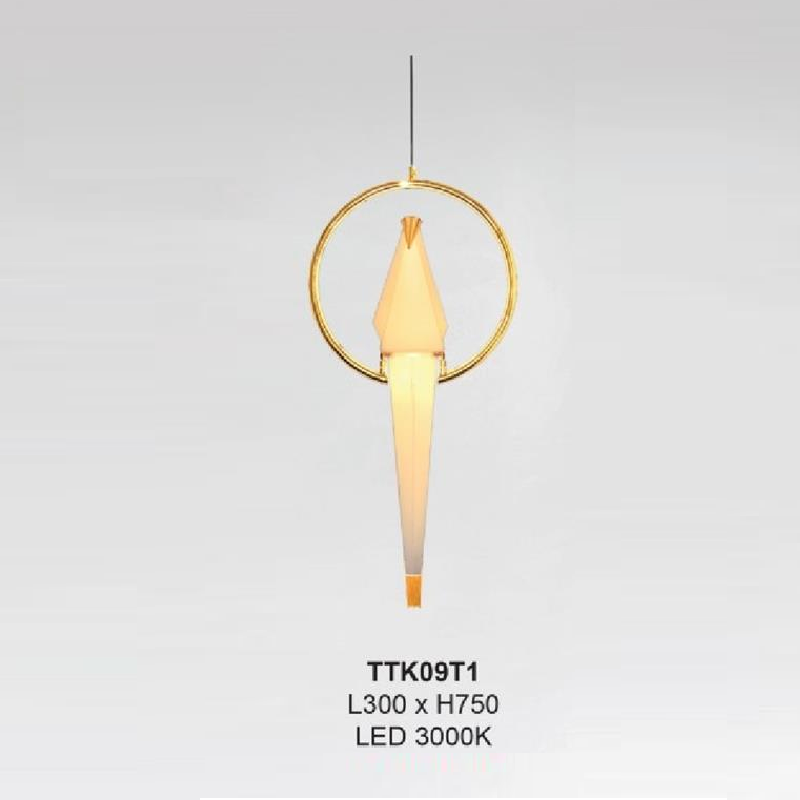 35 - TTK09T1: Đèn thả 1 bóng - KT: L300mm x H750mm - Đèn LED ánh sáng vàng 3000K