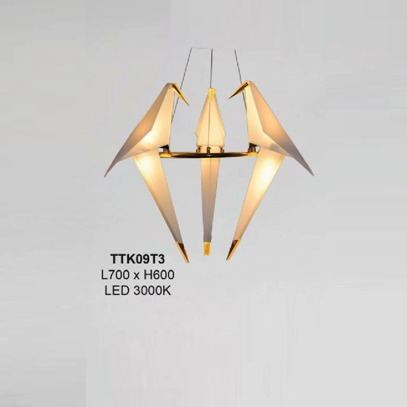 35 - TTK09T3: Đèn thả 3 bóng - KT: L700mm x H600mm - Đèn LED ánh sáng vàng 3000K