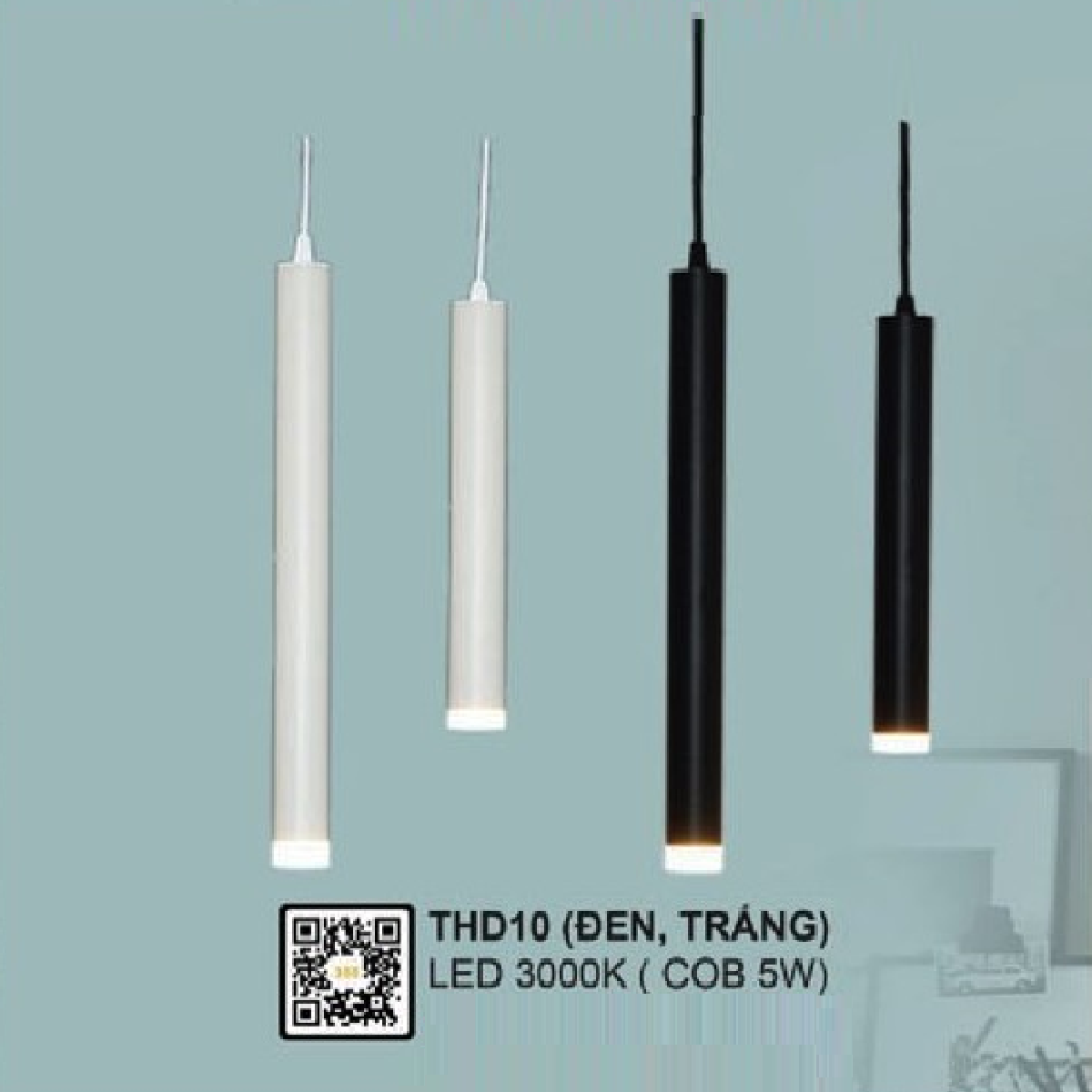 35 - THD10: Đèn thả ống LED ( Đen/Trắng) - KT: Ø40mm x H400mm - Đèn LED COB 5W ánh sáng vàng 3000K