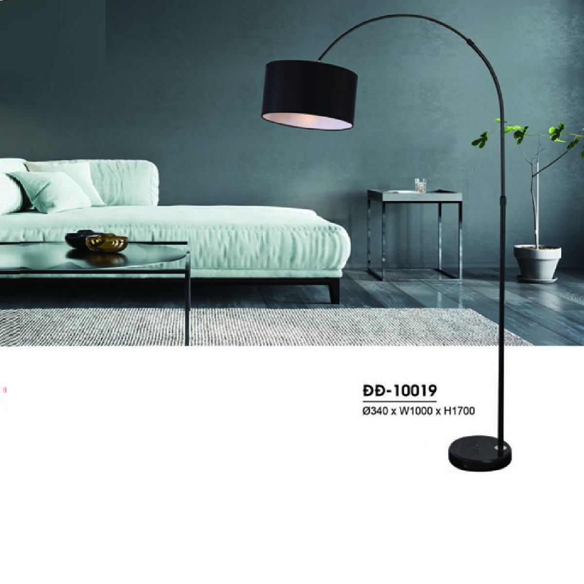 HF - ĐB - 10019: Đèn Cây đứng để bàn/ đầu giường  - KT: Ø340mm x W1000mm x H1700mm - Bóng đèn E27 x 1 bóng