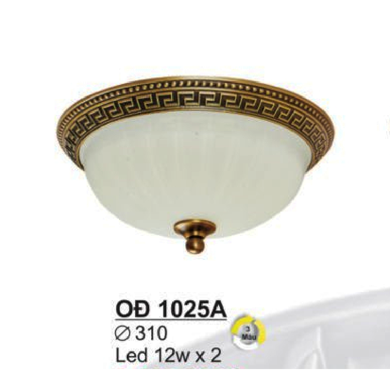 SN - OĐ 1025A: Đèn ốp đồng chao thủy tinh trắng - KT: Ø310 - Bóng đèn LED 12W x 2 ánh sáng đổi màu
